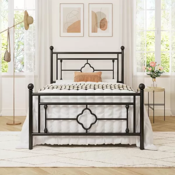 Allewie Queen Size Metal Platform Bed Frame with Victorian Vintage Headboard and FootboardMattress FoundationUnder Bed StorageNo Box Spring NeededNoiseFreeEasy Assembly BlackBlack