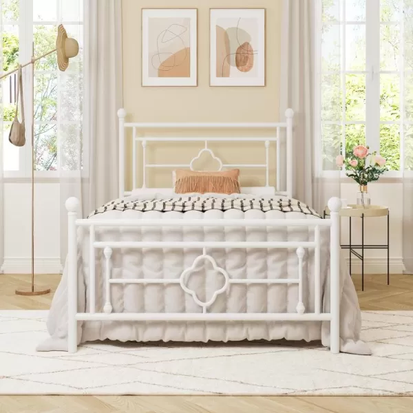 Allewie Queen Size Metal Platform Bed Frame with Victorian Vintage Headboard and FootboardMattress FoundationUnder Bed StorageNo Box Spring NeededNoiseFreeEasy Assembly BlackWhite