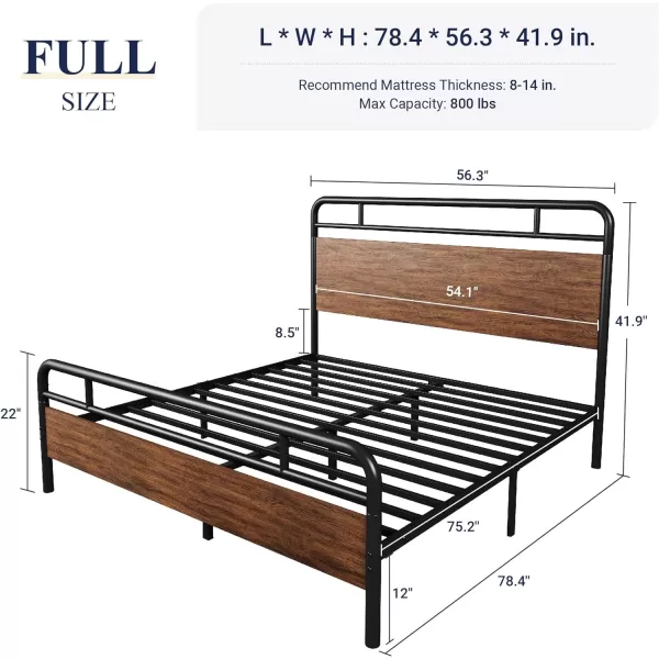 Allewie Full Size Platform Bed Frame with Wooden Headboard and Footboard Heavy Duty 13 Metal Slats Support Under Bed Storage No Box Spring Needed Noise Free Easy Assembly MahoganyWalnut