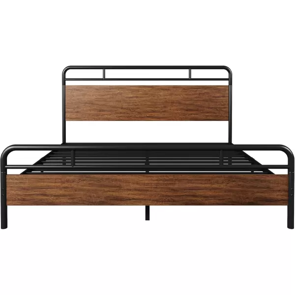 Allewie Full Size Platform Bed Frame with Wooden Headboard and Footboard Heavy Duty 13 Metal Slats Support Under Bed Storage No Box Spring Needed Noise Free Easy Assembly MahoganyWalnut