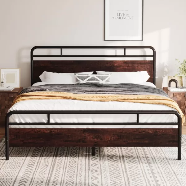 Allewie Full Size Platform Bed Frame with Wooden Headboard and Footboard Heavy Duty 13 Metal Slats Support Under Bed Storage No Box Spring Needed Noise Free Easy Assembly MahoganyMahogany