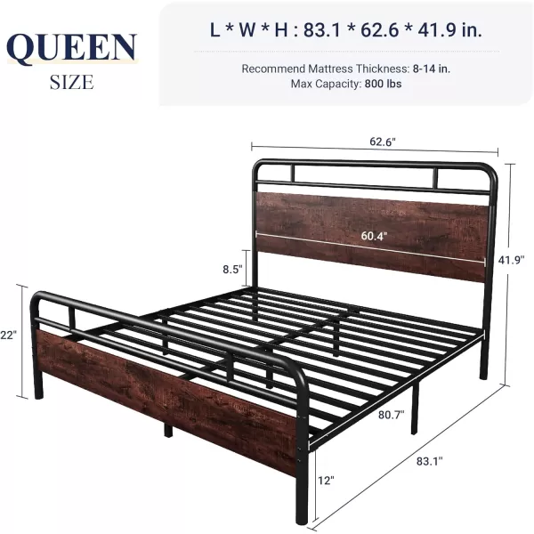 Allewie Full Size Platform Bed Frame with Wooden Headboard and Footboard Heavy Duty 13 Metal Slats Support Under Bed Storage No Box Spring Needed Noise Free Easy Assembly MahoganyMahogany