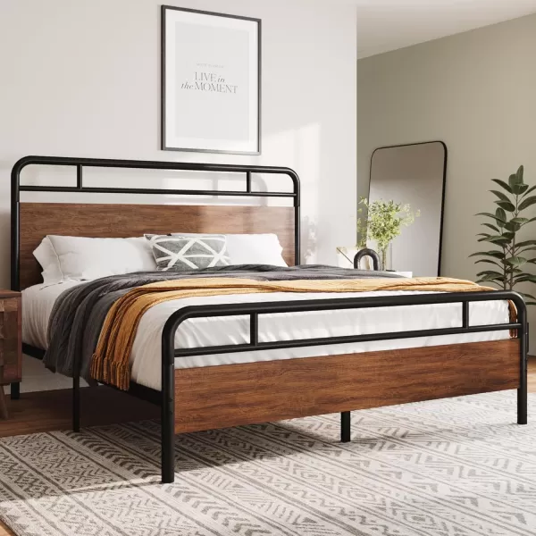 Allewie Full Size Platform Bed Frame with Wooden Headboard and Footboard Heavy Duty 13 Metal Slats Support Under Bed Storage No Box Spring Needed Noise Free Easy Assembly MahoganyWalnut