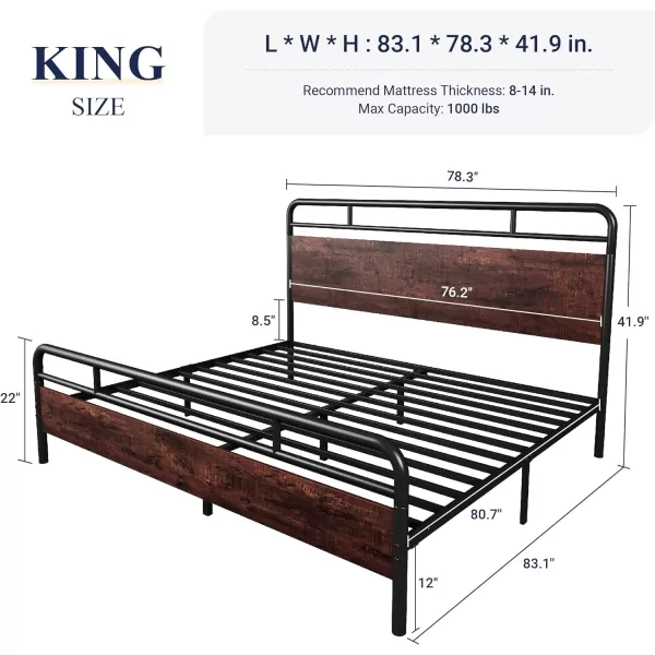 Allewie Full Size Platform Bed Frame with Wooden Headboard and Footboard Heavy Duty 13 Metal Slats Support Under Bed Storage No Box Spring Needed Noise Free Easy Assembly MahoganyMahogany