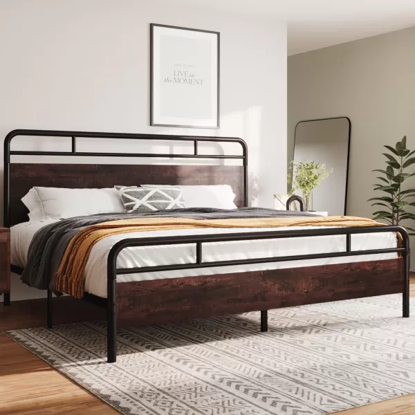 Allewie Full Size Platform Bed Frame with Wooden Headboard and Footboard Heavy Duty 13 Metal Slats Support Under Bed Storage No Box Spring Needed Noise Free Easy Assembly MahoganyMahogany