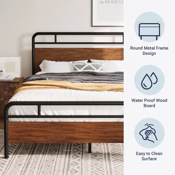 Allewie Full Size Platform Bed Frame with Wooden Headboard and Footboard Heavy Duty 13 Metal Slats Support Under Bed Storage No Box Spring Needed Noise Free Easy Assembly MahoganyWalnut