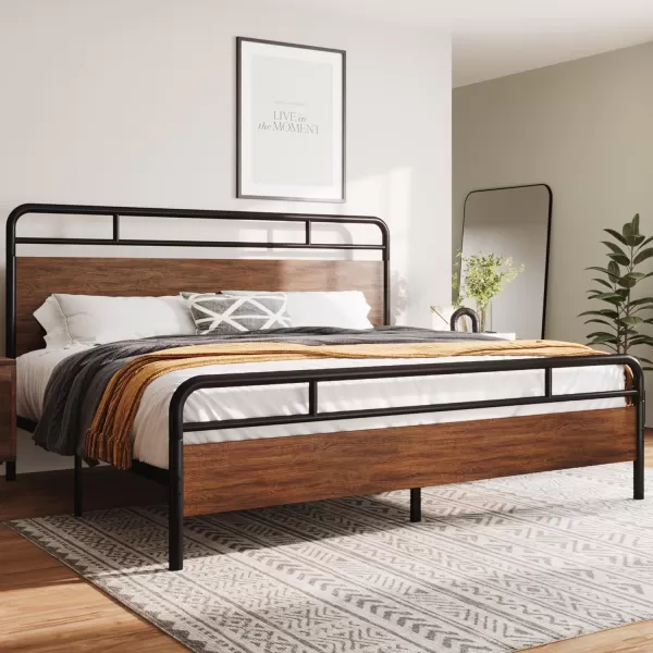 Allewie Full Size Platform Bed Frame with Wooden Headboard and Footboard Heavy Duty 13 Metal Slats Support Under Bed Storage No Box Spring Needed Noise Free Easy Assembly MahoganyWalnut