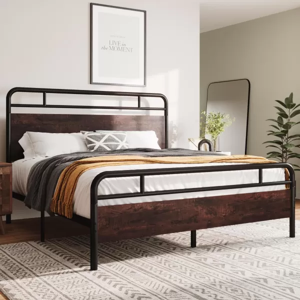 Allewie Full Size Platform Bed Frame with Wooden Headboard and Footboard Heavy Duty 13 Metal Slats Support Under Bed Storage No Box Spring Needed Noise Free Easy Assembly MahoganyMahogany