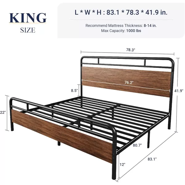 Allewie Full Size Platform Bed Frame with Wooden Headboard and Footboard Heavy Duty 13 Metal Slats Support Under Bed Storage No Box Spring Needed Noise Free Easy Assembly MahoganyWalnut