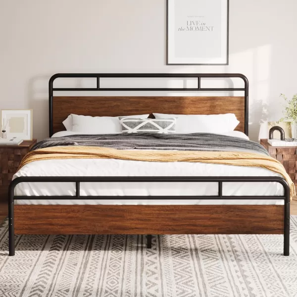 Allewie Full Size Platform Bed Frame with Wooden Headboard and Footboard Heavy Duty 13 Metal Slats Support Under Bed Storage No Box Spring Needed Noise Free Easy Assembly MahoganyWalnut