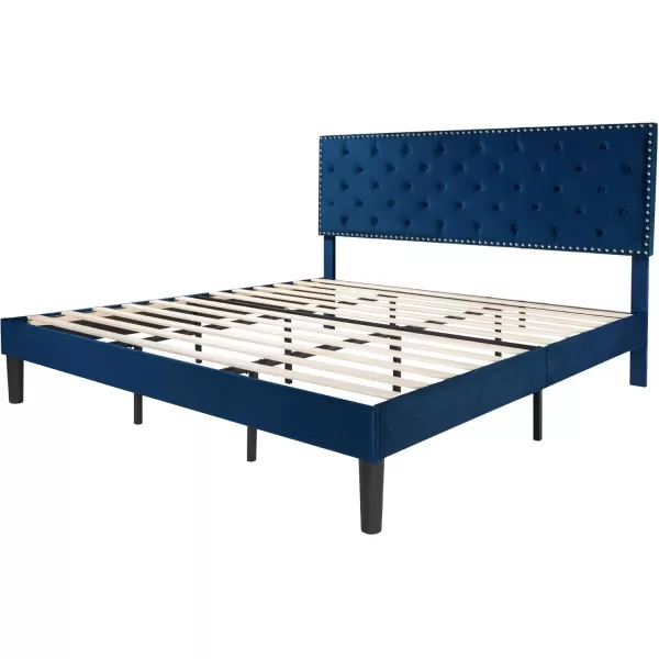 Allewie King Bed Frame Velvet Upholstered Platform Bed with Adjustable Diamond Button Tufted ampamp Nailhead Trim Headboard Wood Slat Support Easy Assembly No Box Spring Needed Dark GreenNavy Blue