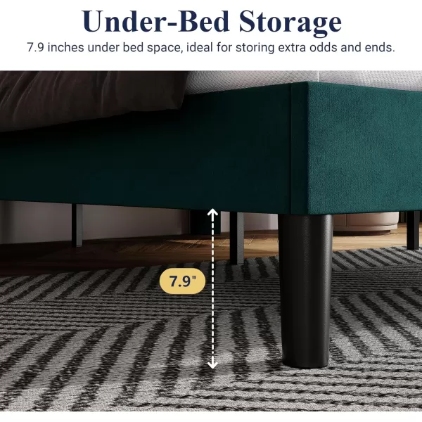 Allewie King Bed Frame Velvet Upholstered Platform Bed with Adjustable Diamond Button Tufted ampamp Nailhead Trim Headboard Wood Slat Support Easy Assembly No Box Spring Needed Dark GreenTeal Blue