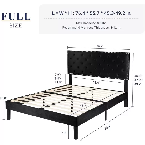 Allewie King Bed Frame Velvet Upholstered Platform Bed with Adjustable Diamond Button Tufted ampamp Nailhead Trim Headboard Wood Slat Support Easy Assembly No Box Spring Needed Dark GreenBlack