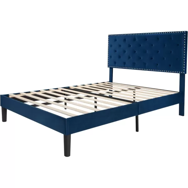 Allewie King Bed Frame Velvet Upholstered Platform Bed with Adjustable Diamond Button Tufted ampamp Nailhead Trim Headboard Wood Slat Support Easy Assembly No Box Spring Needed Dark GreenNavy Blue