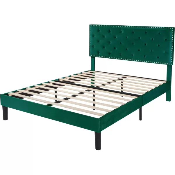 Allewie King Bed Frame Velvet Upholstered Platform Bed with Adjustable Diamond Button Tufted ampamp Nailhead Trim Headboard Wood Slat Support Easy Assembly No Box Spring Needed Dark GreenDark Green