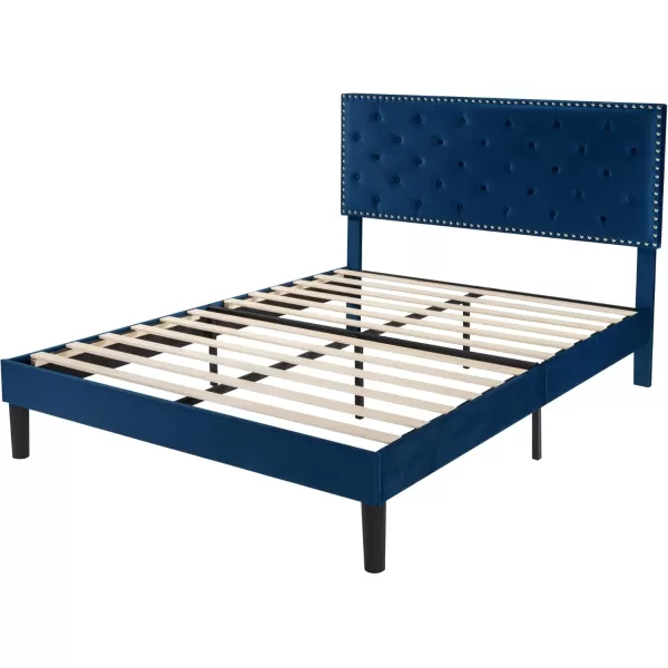 Allewie King Bed Frame Velvet Upholstered Platform Bed with Adjustable Diamond Button Tufted ampamp Nailhead Trim Headboard Wood Slat Support Easy Assembly No Box Spring Needed Dark GreenNavy Blue