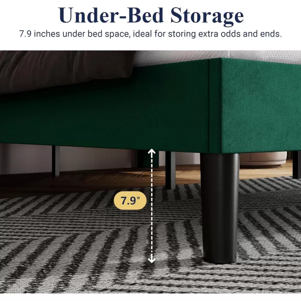 Allewie King Bed Frame Velvet Upholstered Platform Bed with Adjustable Diamond Button Tufted ampamp Nailhead Trim Headboard Wood Slat Support Easy Assembly No Box Spring Needed Dark GreenDark Green