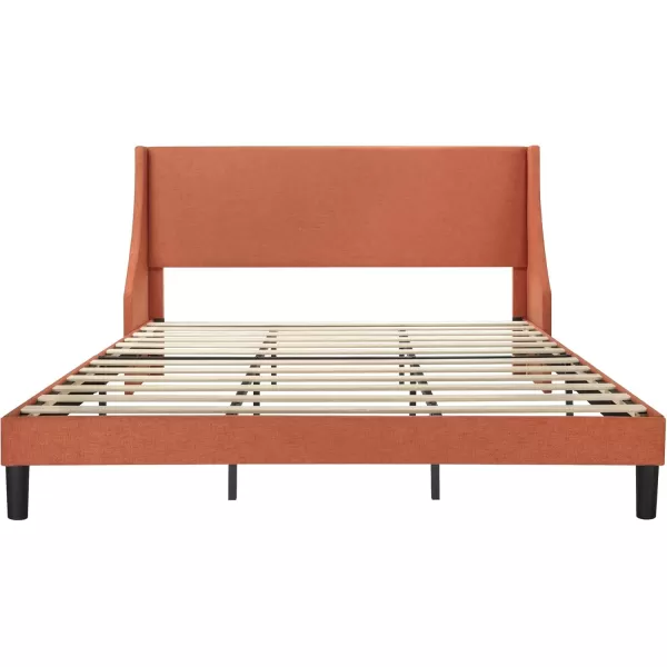 Allewie King Size Bed Frame Platform Bed Frame with Upholstered Headboard Modern Deluxe Wingback Wood Slat Support Mattress Foundation Peacock GreenBurnt Orange