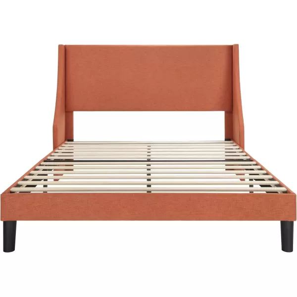 Allewie King Size Bed Frame Platform Bed Frame with Upholstered Headboard Modern Deluxe Wingback Wood Slat Support Mattress Foundation Peacock GreenBurnt Orange