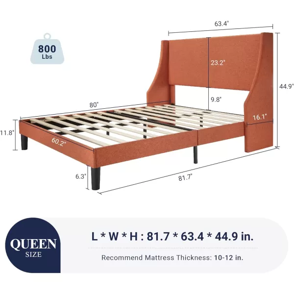 Allewie King Size Bed Frame Platform Bed Frame with Upholstered Headboard Modern Deluxe Wingback Wood Slat Support Mattress Foundation Peacock GreenBurnt Orange