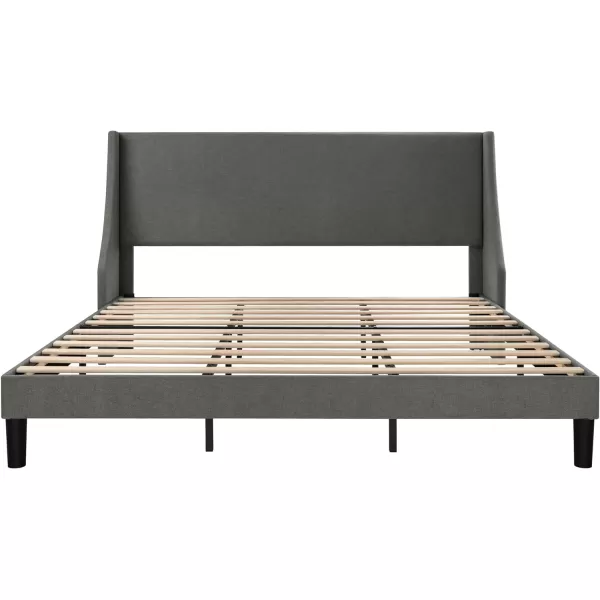 Allewie King Size Bed Frame Platform Bed Frame with Upholstered Headboard Modern Deluxe Wingback Wood Slat Support Mattress Foundation Peacock GreenDark Grey