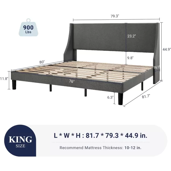 Allewie King Size Bed Frame Platform Bed Frame with Upholstered Headboard Modern Deluxe Wingback Wood Slat Support Mattress Foundation Peacock GreenDark Grey