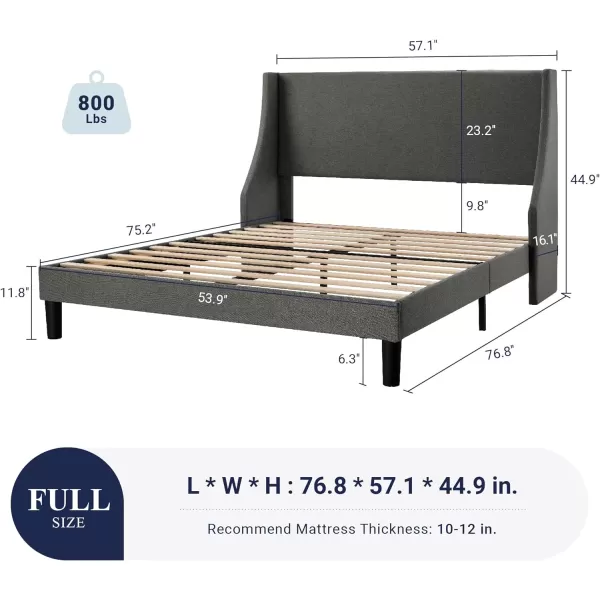 Allewie King Size Bed Frame Platform Bed Frame with Upholstered Headboard Modern Deluxe Wingback Wood Slat Support Mattress Foundation Peacock GreenDark Grey