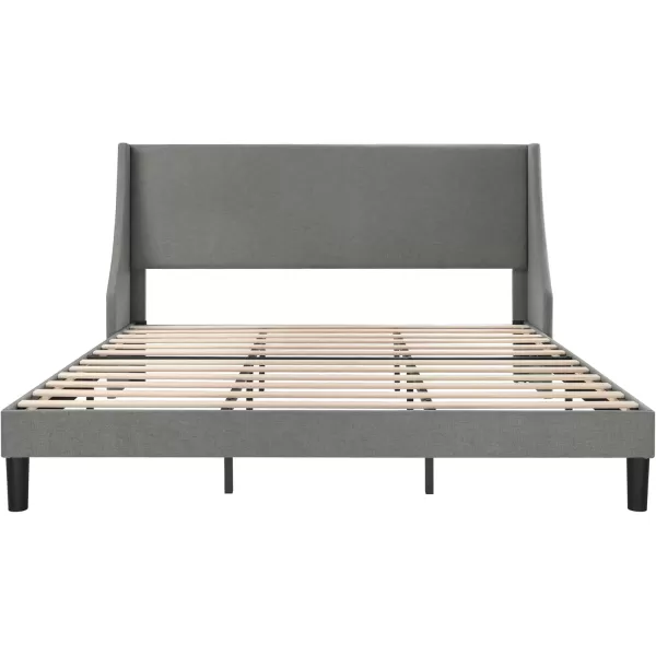 Allewie King Size Bed Frame Platform Bed Frame with Upholstered Headboard Modern Deluxe Wingback Wood Slat Support Mattress Foundation Peacock GreenLight Grey