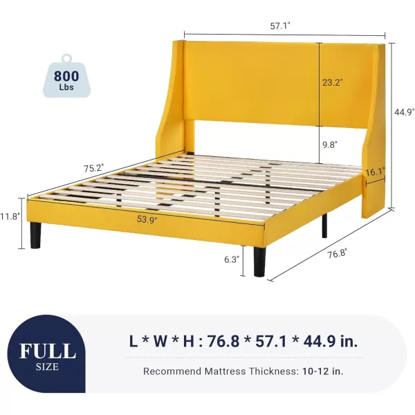 Allewie King Size Bed Frame Platform Bed Frame with Upholstered Headboard Modern Deluxe Wingback Wood Slat Support Mattress Foundation Peacock GreenLight Yellow