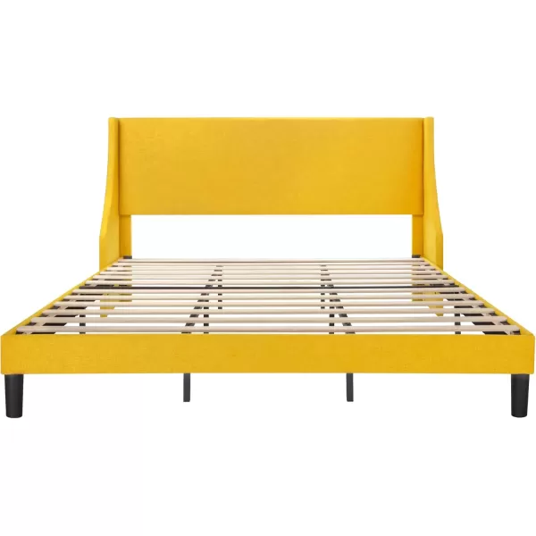 Allewie King Size Bed Frame Platform Bed Frame with Upholstered Headboard Modern Deluxe Wingback Wood Slat Support Mattress Foundation Peacock GreenLight Yellow