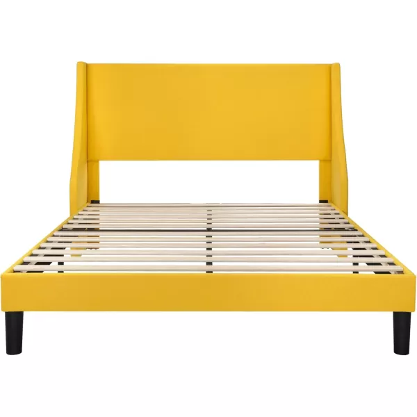 Allewie King Size Bed Frame Platform Bed Frame with Upholstered Headboard Modern Deluxe Wingback Wood Slat Support Mattress Foundation Peacock GreenLight Yellow