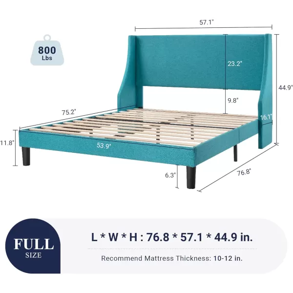 Allewie King Size Bed Frame Platform Bed Frame with Upholstered Headboard Modern Deluxe Wingback Wood Slat Support Mattress Foundation Peacock GreenPeacock Green