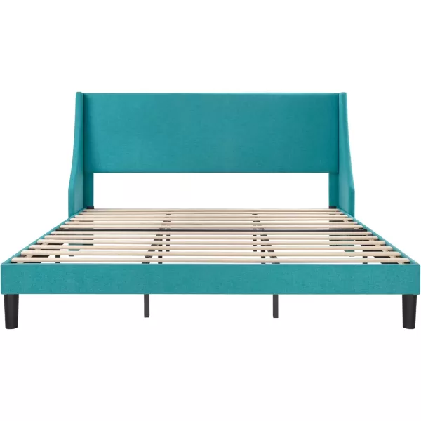 Allewie King Size Bed Frame Platform Bed Frame with Upholstered Headboard Modern Deluxe Wingback Wood Slat Support Mattress Foundation Peacock GreenPeacock Green