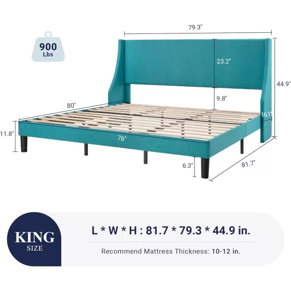 Allewie King Size Bed Frame Platform Bed Frame with Upholstered Headboard Modern Deluxe Wingback Wood Slat Support Mattress Foundation Peacock GreenPeacock Green