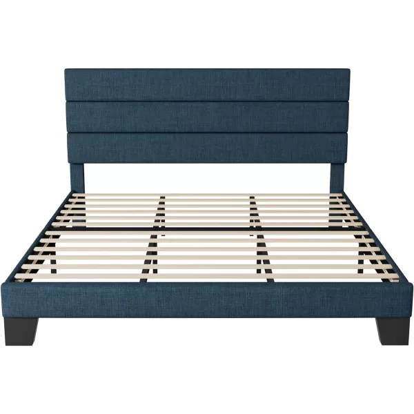 Allewie King Size Platform Bed Frame with Velvet Upholstered Headboard and Wooden Slats Support Fully Upholstered Mattress FoundationNo Box Spring NeededEasy Assembly BlackNavy Blue