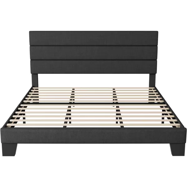 Allewie King Size Platform Bed Frame with Velvet Upholstered Headboard and Wooden Slats Support Fully Upholstered Mattress FoundationNo Box Spring NeededEasy Assembly BlackDark Grey