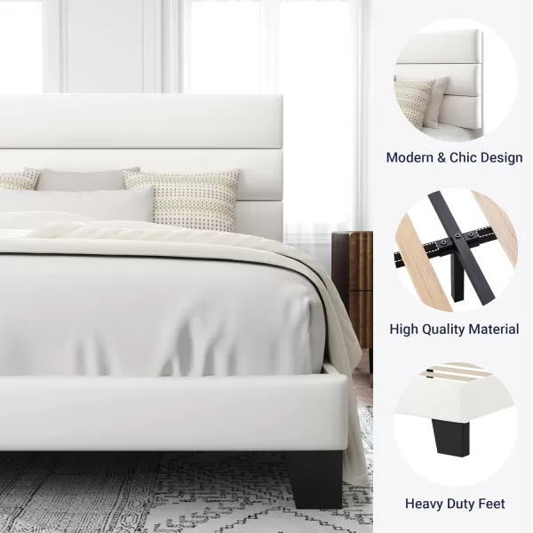 Allewie King Size Platform Bed Frame with Velvet Upholstered Headboard and Wooden Slats Support Fully Upholstered Mattress FoundationNo Box Spring NeededEasy Assembly BlackWhite