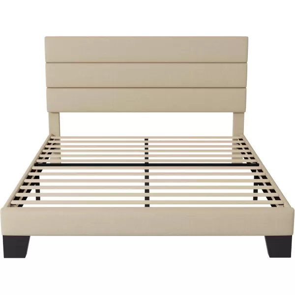 Allewie King Size Platform Bed Frame with Velvet Upholstered Headboard and Wooden Slats Support Fully Upholstered Mattress FoundationNo Box Spring NeededEasy Assembly BlackBeige