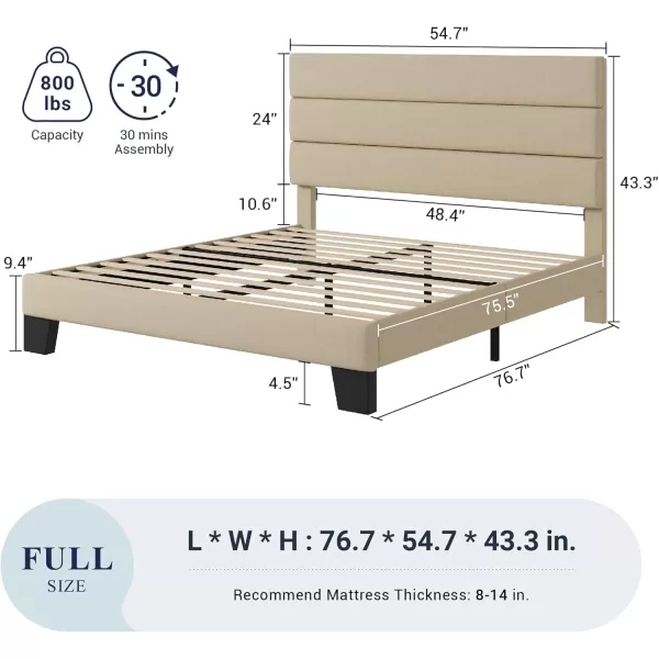 Allewie King Size Platform Bed Frame with Velvet Upholstered Headboard and Wooden Slats Support Fully Upholstered Mattress FoundationNo Box Spring NeededEasy Assembly BlackBeige