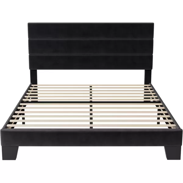 Allewie King Size Platform Bed Frame with Velvet Upholstered Headboard and Wooden Slats Support Fully Upholstered Mattress FoundationNo Box Spring NeededEasy Assembly BlackBlack