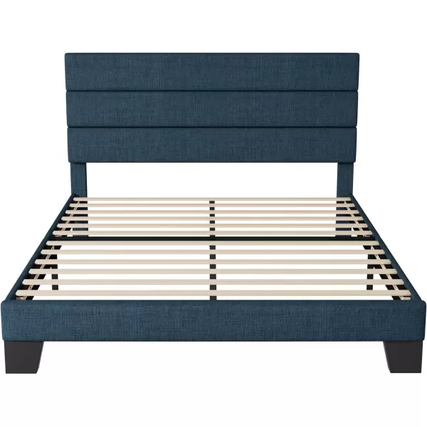 Allewie King Size Platform Bed Frame with Velvet Upholstered Headboard and Wooden Slats Support Fully Upholstered Mattress FoundationNo Box Spring NeededEasy Assembly BlackNavy Blue