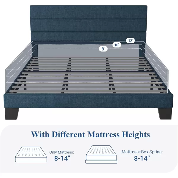 Allewie King Size Platform Bed Frame with Velvet Upholstered Headboard and Wooden Slats Support Fully Upholstered Mattress FoundationNo Box Spring NeededEasy Assembly BlackNavy Blue