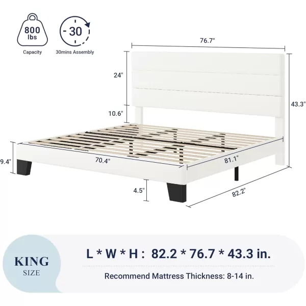 Allewie King Size Platform Bed Frame with Velvet Upholstered Headboard and Wooden Slats Support Fully Upholstered Mattress FoundationNo Box Spring NeededEasy Assembly BlackWhite