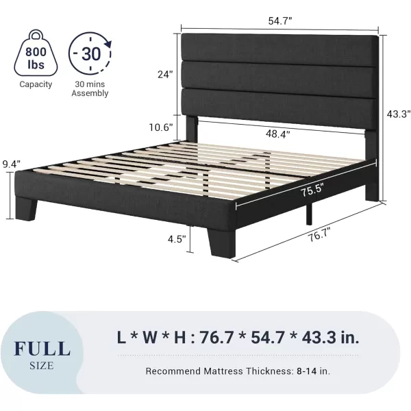 Allewie King Size Platform Bed Frame with Velvet Upholstered Headboard and Wooden Slats Support Fully Upholstered Mattress FoundationNo Box Spring NeededEasy Assembly BlackDark Grey