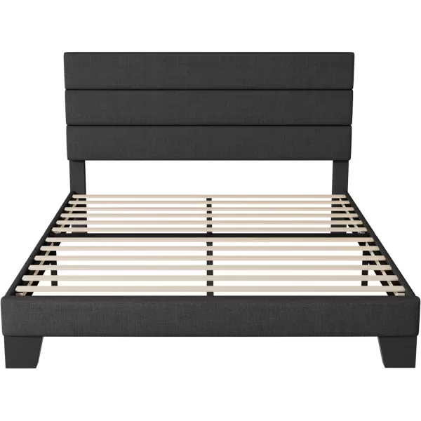 Allewie King Size Platform Bed Frame with Velvet Upholstered Headboard and Wooden Slats Support Fully Upholstered Mattress FoundationNo Box Spring NeededEasy Assembly BlackDark Grey