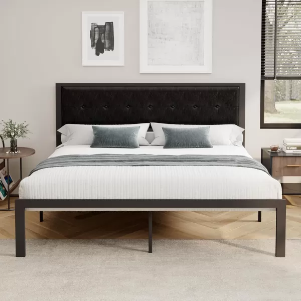 Allewie Queen Size Bed Frame Platform Bed Frame with Upholstered Headboard No Box Spring Needed Noise Free Easy AssemblyDark GreyBlack