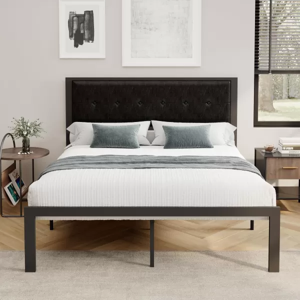 Allewie Queen Size Bed Frame Platform Bed Frame with Upholstered Headboard No Box Spring Needed Noise Free Easy AssemblyDark GreyBlack