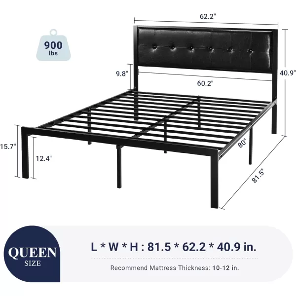 Allewie Queen Size Bed Frame Platform Bed Frame with Upholstered Headboard No Box Spring Needed Noise Free Easy AssemblyDark GreyBlack