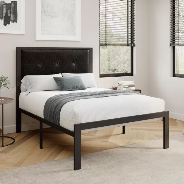 Allewie Queen Size Bed Frame Platform Bed Frame with Upholstered Headboard No Box Spring Needed Noise Free Easy AssemblyDark GreyBlack