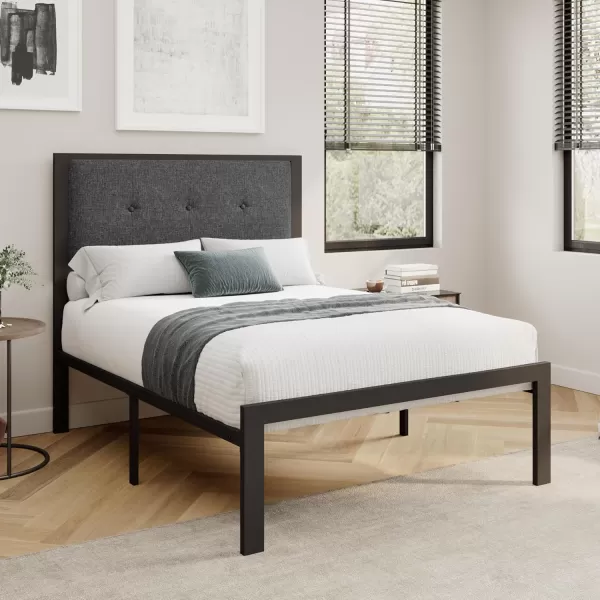 Allewie Queen Size Bed Frame Platform Bed Frame with Upholstered Headboard No Box Spring Needed Noise Free Easy AssemblyDark GreyDark Gray